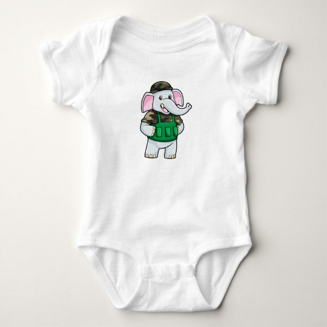 Elephant som soldat med Uniform & Helmet T Shirt (Framsida)