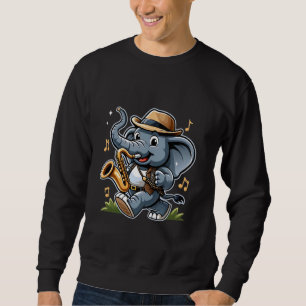 Elephant Spelande Saxophone Funny Music Animal Kär Lång Ärmad Tröja