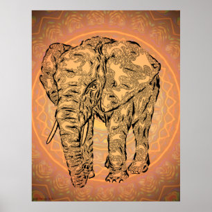 "Elephant Spirit" - version 2, totem-djur, surreal Poster
