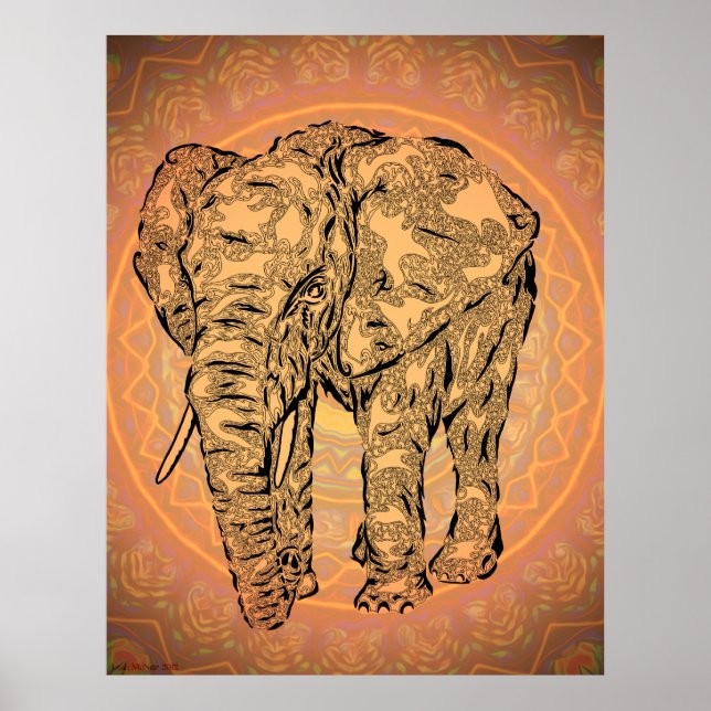 "Elephant Spirit" - version 2, totem-djur, surreal Poster (Framsidan)