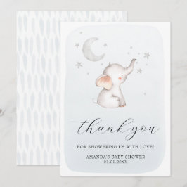 Elephant Stars Måne Dusty Blue Boy Shower Tack Kort