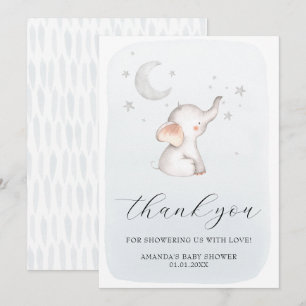 Elephant Stars Måne Dusty Blue Boy Shower Tack Kort