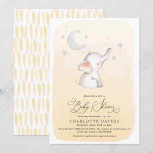 Elephant Stars Måne Gult Neutralt Baby Shower Inbjudningar