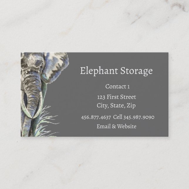 Elephant Storage Watercolor African Art Visitkort (Framsida)