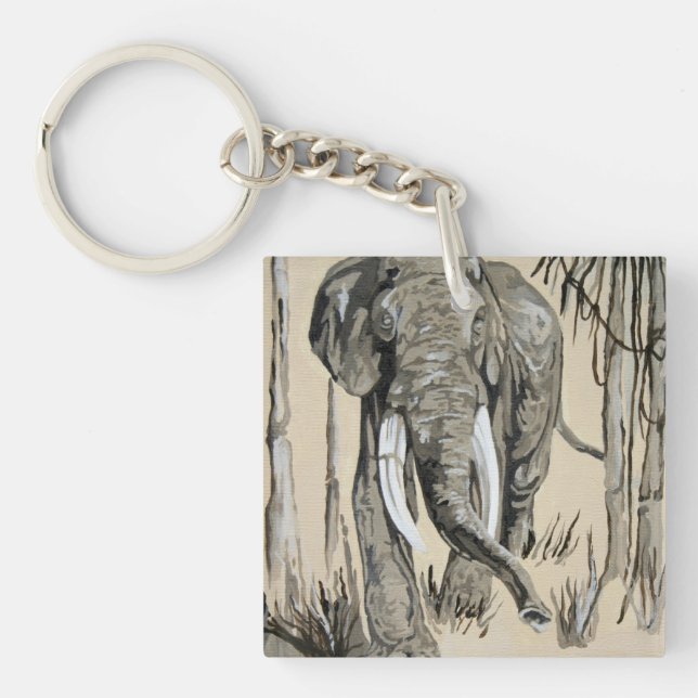 Elephant Strullande genom Wooded Savanna Art (Framsidan)