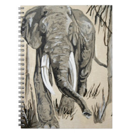 Elephant Strullande genom Wooded Savanna Art Anteckningsbok Med Spiral
