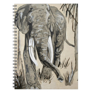 Elephant Strullande genom Wooded Savanna Art Anteckningsbok Med Spiral