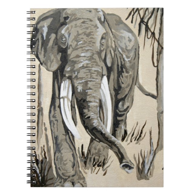 Elephant Strullande genom Wooded Savanna Art Anteckningsbok Med Spiral (Framsidan)