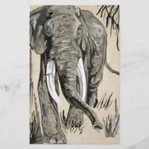 Elephant Strullande genom Wooded Savanna Art Brevpapper