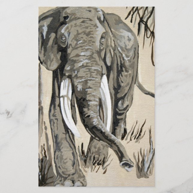 Elephant Strullande genom Wooded Savanna Art Brevpapper (Framsida)
