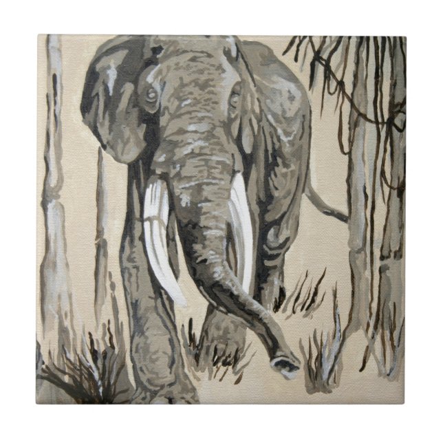 Elephant Strullande genom Wooded Savanna Art Kakelplatta (Framsidan)