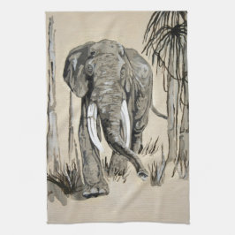 Elephant Strullande genom Wooded Savanna Art Kökshandduk