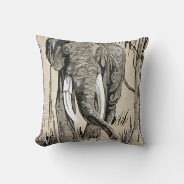 Elephant Strullande genom Wooded Savanna Art Kudde (Framsida)