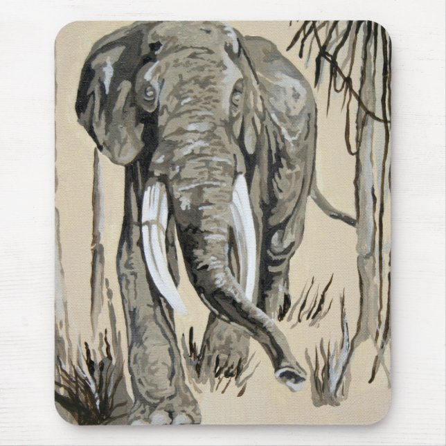 Elephant Strullande genom Wooded Savanna Art Musmatta (Framsidan)