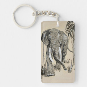 Elephant Strullande genom Wooded Savanna Art Nyckelring