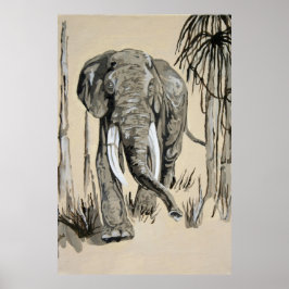 Elephant Strullande genom Wooded Savanna Art Poster