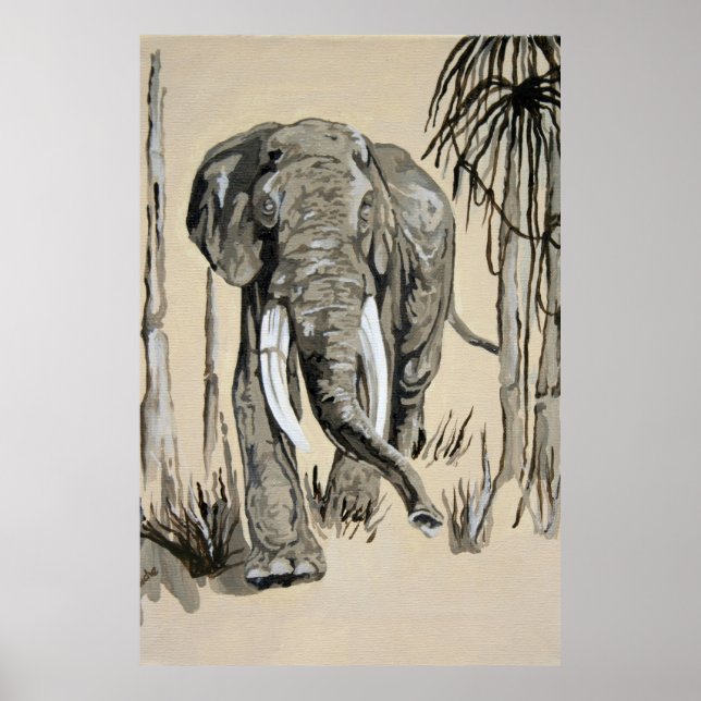 Elephant Strullande genom Wooded Savanna Art Poster (Framsidan)