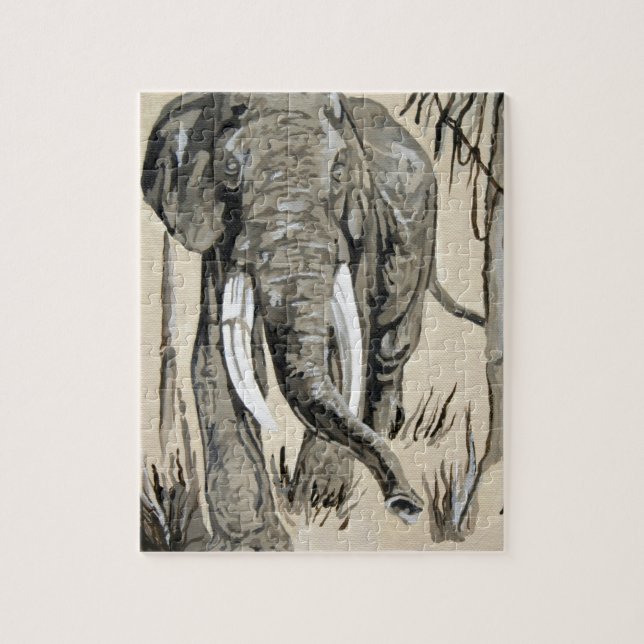 Elephant Strullande genom Wooded Savanna Art Pussel (Vertikal)
