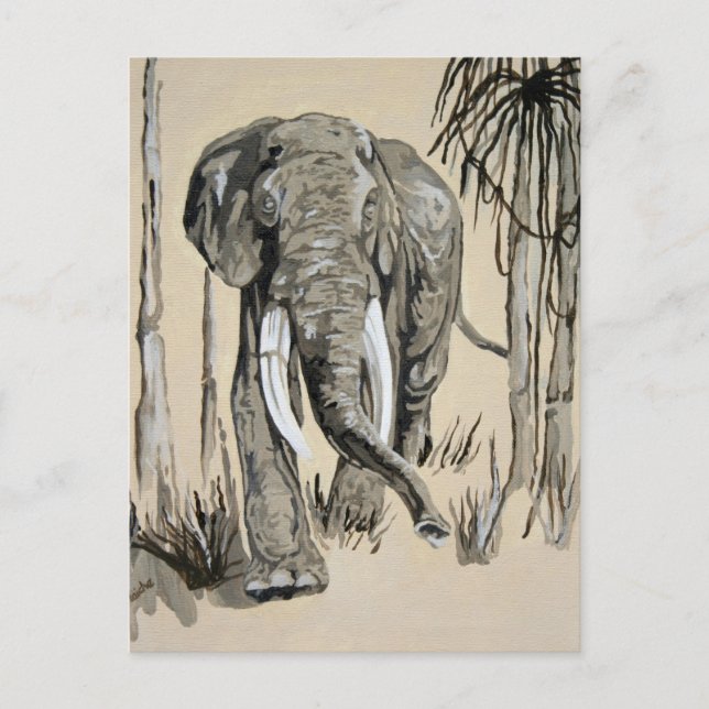 Elephant Strullande genom Wooded Savanna Art Vykort (Framsida)