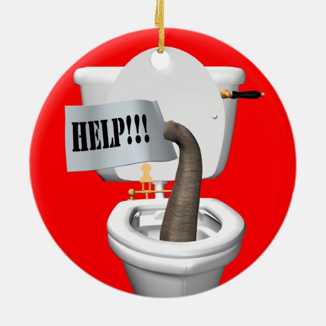 Elephant Stuck in Toilet Julgransprydnad Keramik (Baksidan)