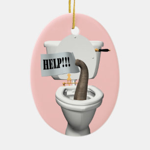 Elephant Stuck in Toilet Julgransprydnad Keramik
