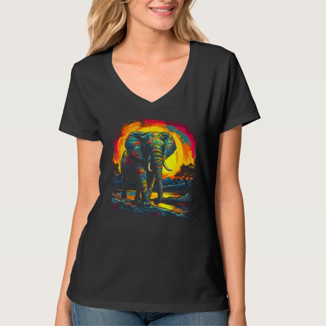 Elephant Sun Zoo Jungle Nature Designer T Shirt (Framsida)