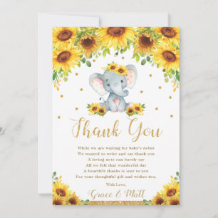 Elephant SunblommBaby Shower Tack Kort