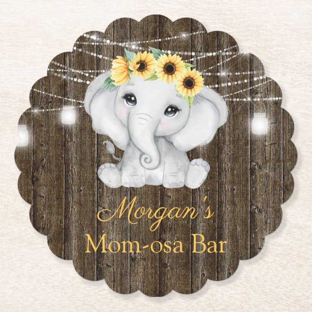 Elephant Sunblommblommor Ljus Baby Shower Underlägg Papper (Framsida)