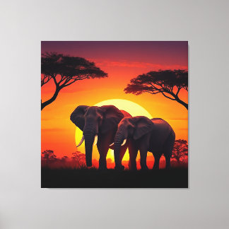Elephant Sunset Canvas. Canvastryck