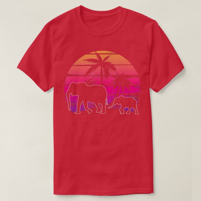 Elephant Sunset Island Palm Tree Beach Africa Wild T Shirt (Design framsida)