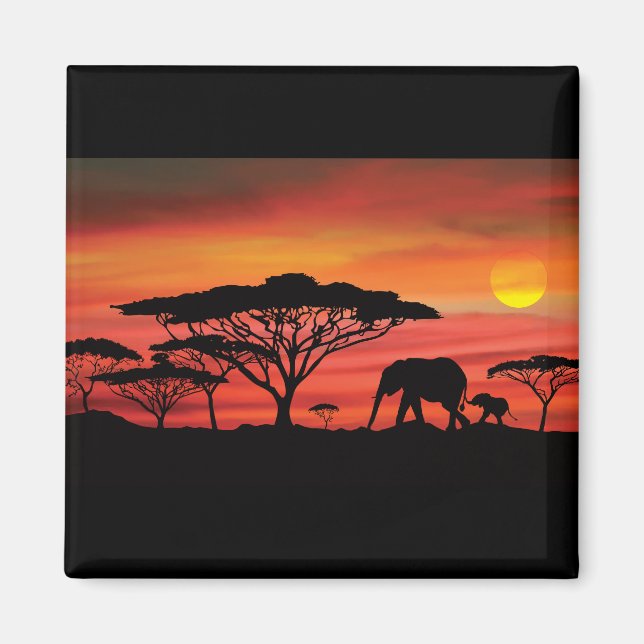Elephant Sunset Magnet (Framsidan)