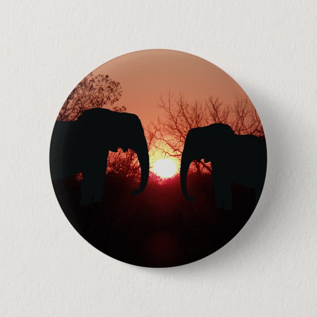 Elephant Sunset Silhouette Knapp (Framsida)