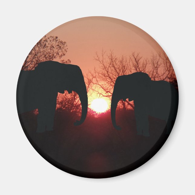 Elephant Sunset Silhouette Magnet (Framsidan)