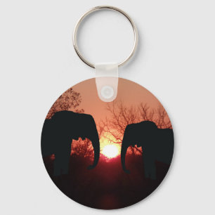 Elephant Sunset Silhouette Nyckelring
