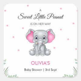 Elephant Sweet Little Peanut Girl Shower Fyrkantigt Klistermärke