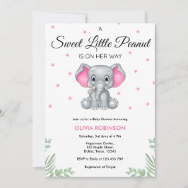 Elephant Sweet Little Peanut Girl Shower Inbjudningar
