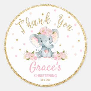 Elephant Tack Sticker Labels Baptism Favoriter Runt Klistermärke
