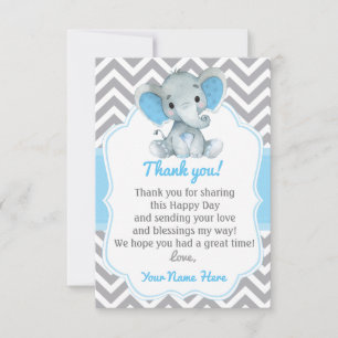 Elephant Tack You Card Blue Grått Chevron Boy Kort