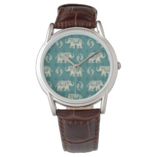 Elephant Teal Caravan Mönster Armbandsur