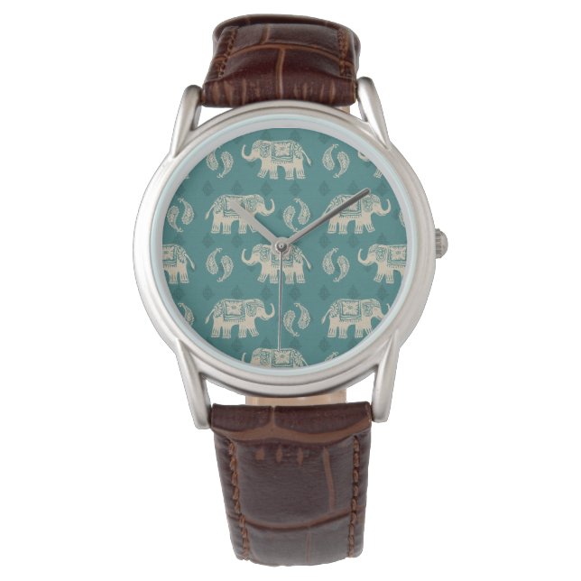 Elephant Teal Caravan Mönster Armbandsur (Framsida)