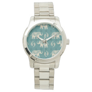 Elephant Teal Caravan Mönster Armbandsur