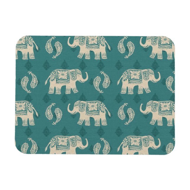 Elephant Teal Caravan Mönster Magnet (Horisontell)