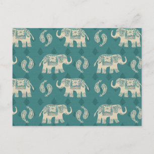 Elephant Teal Caravan Mönster Vykort