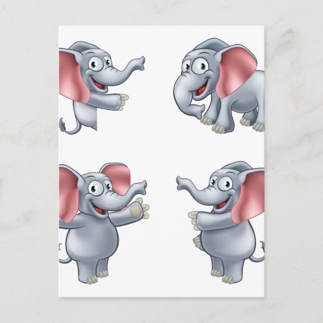 Elephant Tecknad Masoct Vykort (Framsida)