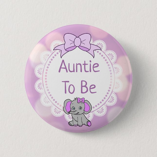 Elephant Theckas Auntie to be Baby Shower Knapp (Framsida)