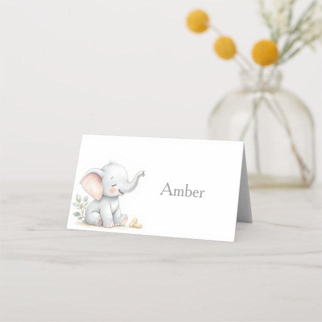 Elephant Themed Baby Shower Place Cards Placeringskort (Framsida)
