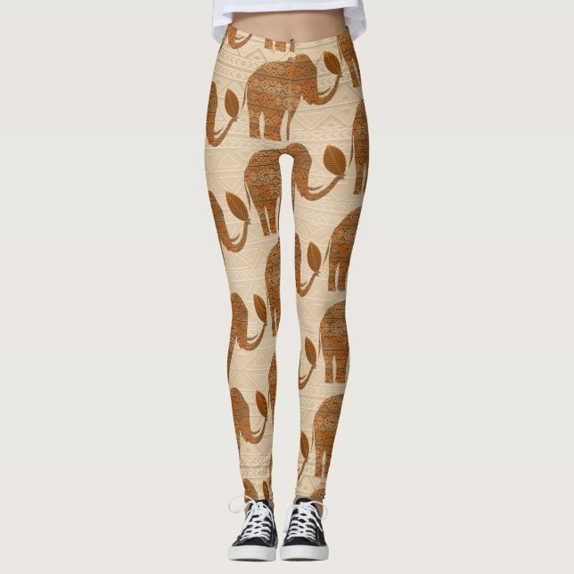 Elephant Tribal Art Design Leggings (Framsida)