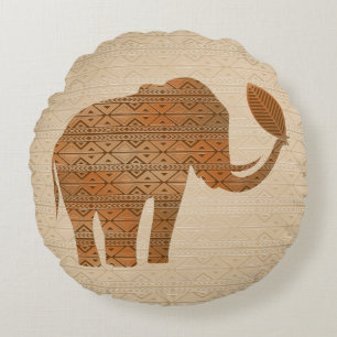 Elephant Tribal Art Design Rund Kudde