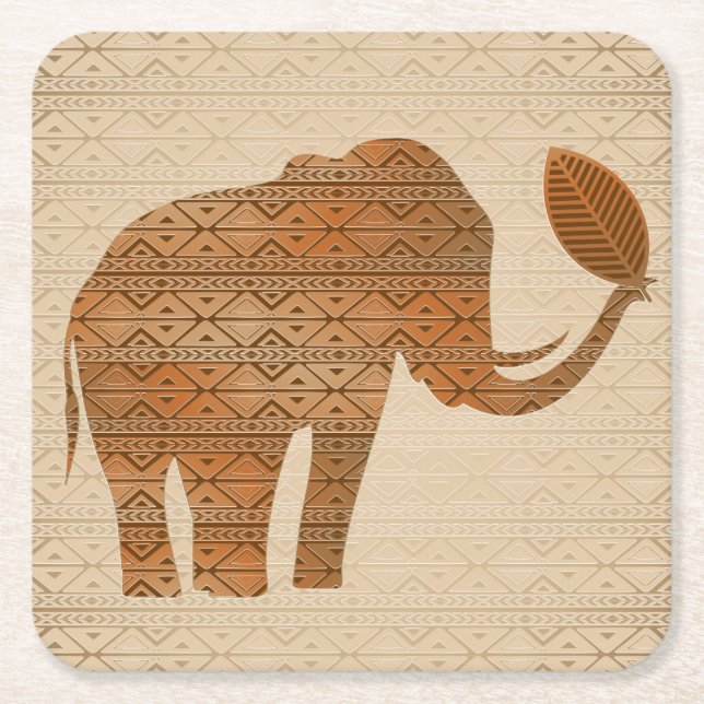 Elephant Tribal Art Design Underlägg Papper Kvadrat (Framsidan)