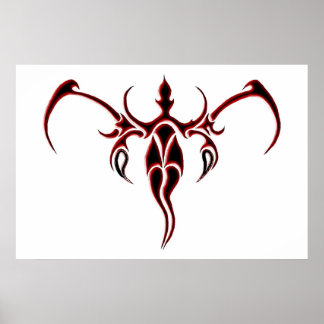 Elephant Tribal Tattoo - red and black Poster